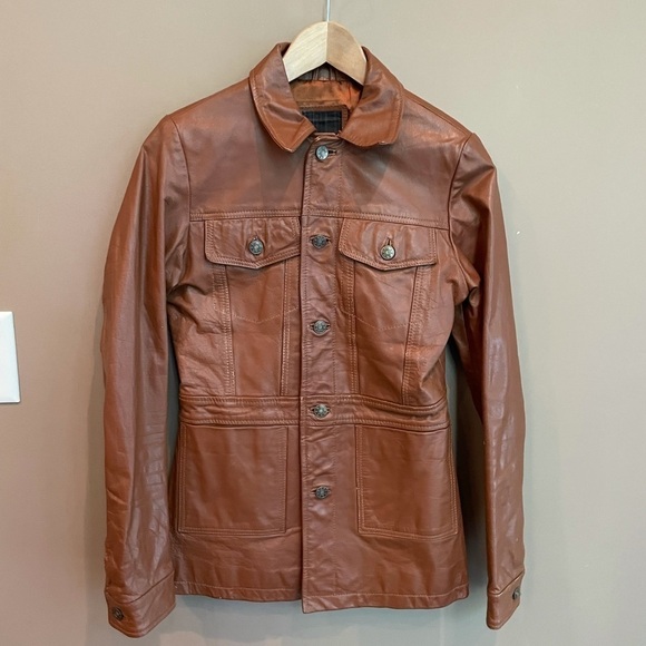 Vero‎ Moda Button Leather Jacket Brown Medium - Picture 1 of 12